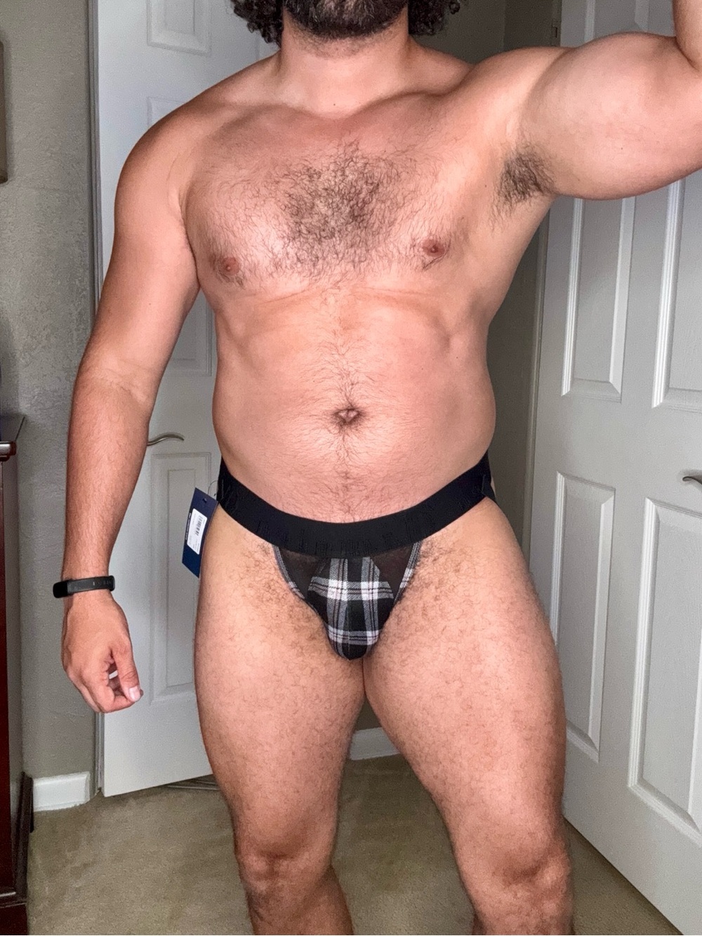 TIMOTEO Black Plaid Men's Brief Jockstrap - Supportive Fit